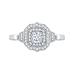 14K White Gold Cushion Cut Diamond Double Halo Vintage Engagement Ring