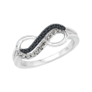 Two Row Infinity Black and White Diamond Ring in 10K White Gold (1/5 cttw)